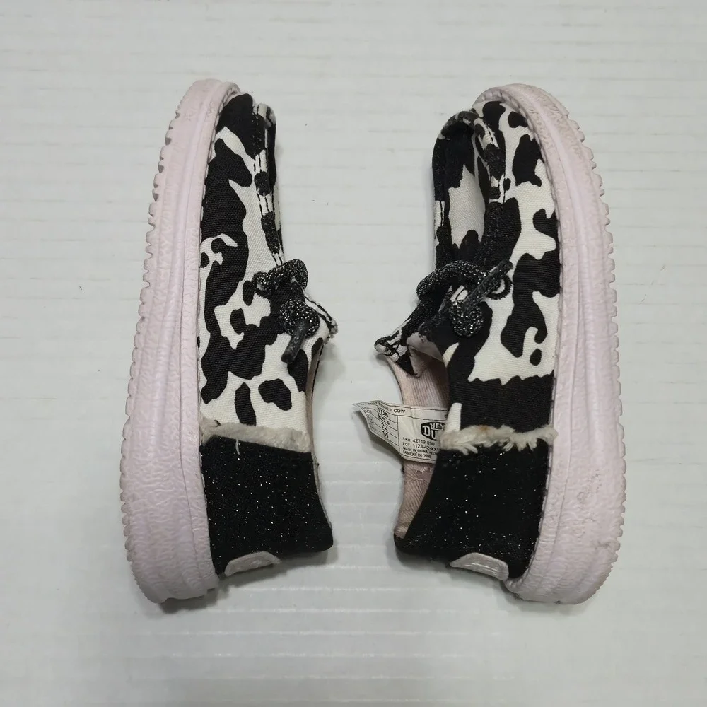 Hey Dude Wendy Funk T Cow Print Toddler Girls Shoes Size 6 42719-090 Black Pink